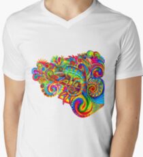 Psychedelizard Psychedelic Chameleon Bunte Regenbogen-Eidechse T-Shirt mit V-Ausschnitt