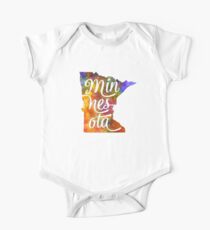 Minnesota US State in watercolor text cut out Short Sleeve Baby One-Piece