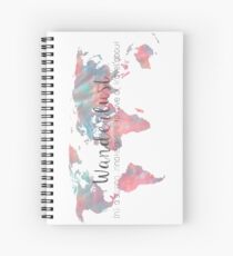 Wanderlust Definition Teal and Pink watercolor map Spiral Notebook