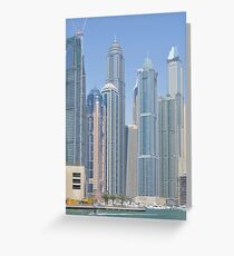 Photography of tall buildings, skyscrapers from Dubai. United Arab Emirates. Greeting Card