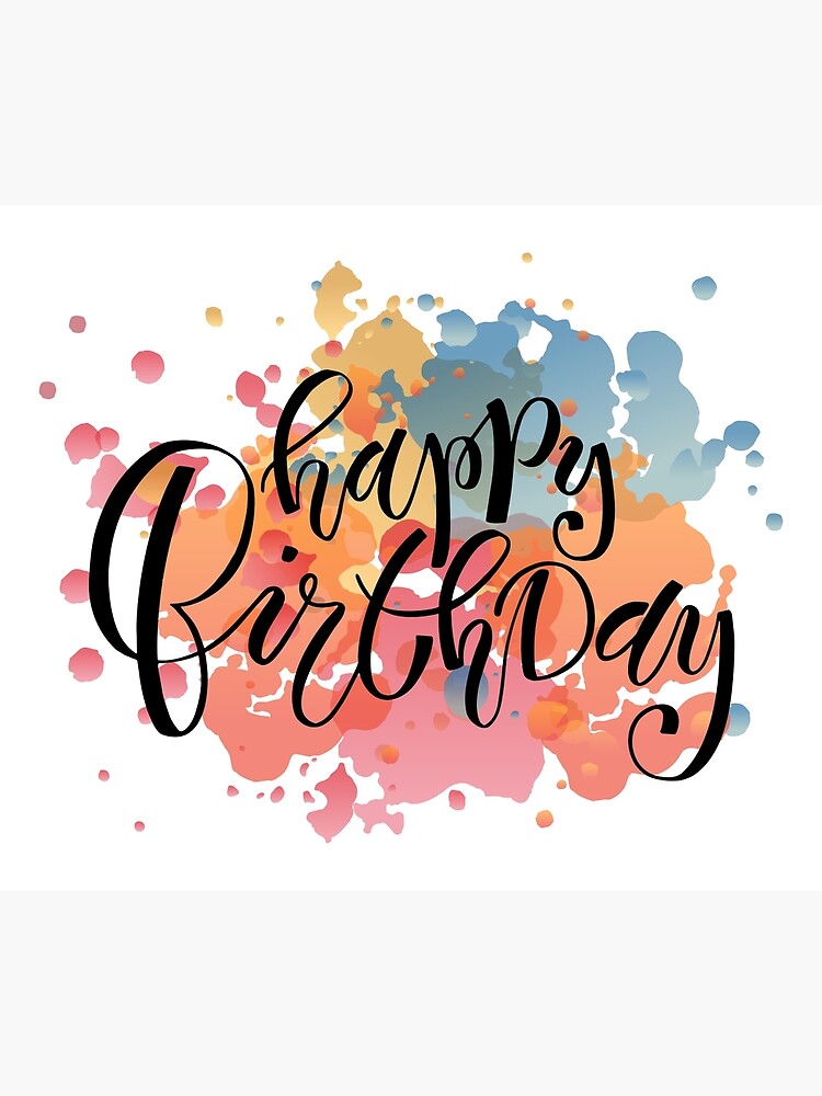 Happy Birthday Typography On Watercolor Background Greeting Card