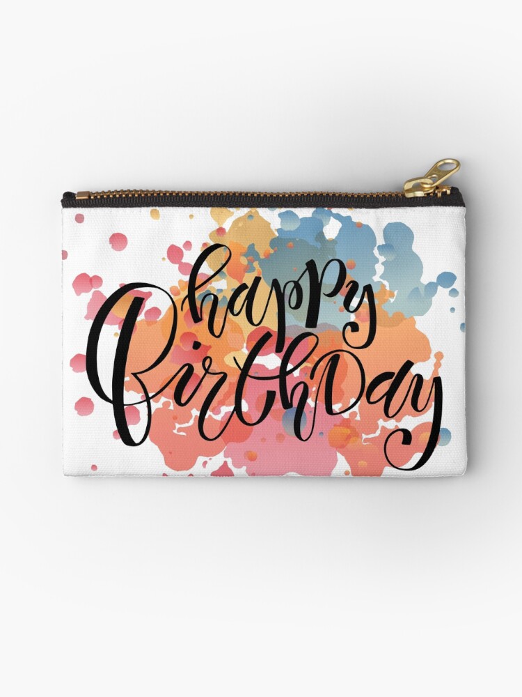 Happy Birthday Typography On Watercolor Background Zipper Pouch