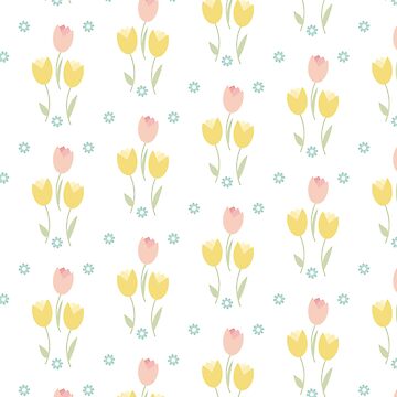 Artwork thumbnail, A simple pattern with pink and yellow tulips. by vectormarketnet
