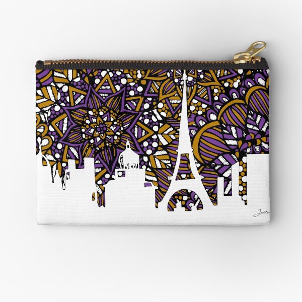 Paris Skyline Silhouette Zentangle Zipper Pouch
