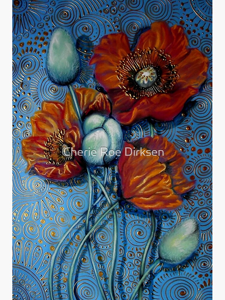 Orange Poppies on Blue by cheriedirksen