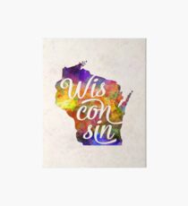 Wisconsin US State in watercolor text cut out Art Board