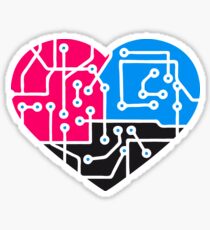 heart, love, colorful electrical equipment. Microchip icon. I love technology Sticker