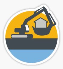 Excavator Digger Handling House Circle Retro Sticker