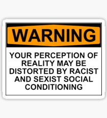 WARNING: YOUR PERCEPTION OF REALITY MAY BE DISTORTED BY RACIST AND SEXIST SOCIAL CONDITIONING Sticker