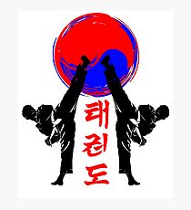 Taekwondo Abzeichen schwarz High Kick koreanische Kampfkunst Kick und Punsch Fotodruck