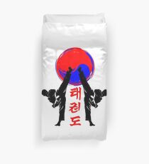 taekwondo badge black high kick korean martial art kick and punch Duvet Cover