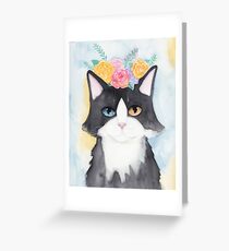 Springtime Tuxedo Cat Greeting Card