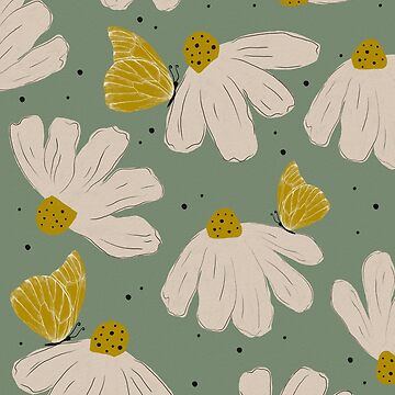 Artwork thumbnail, Chamomile Butterfly Green  by Lidiebug