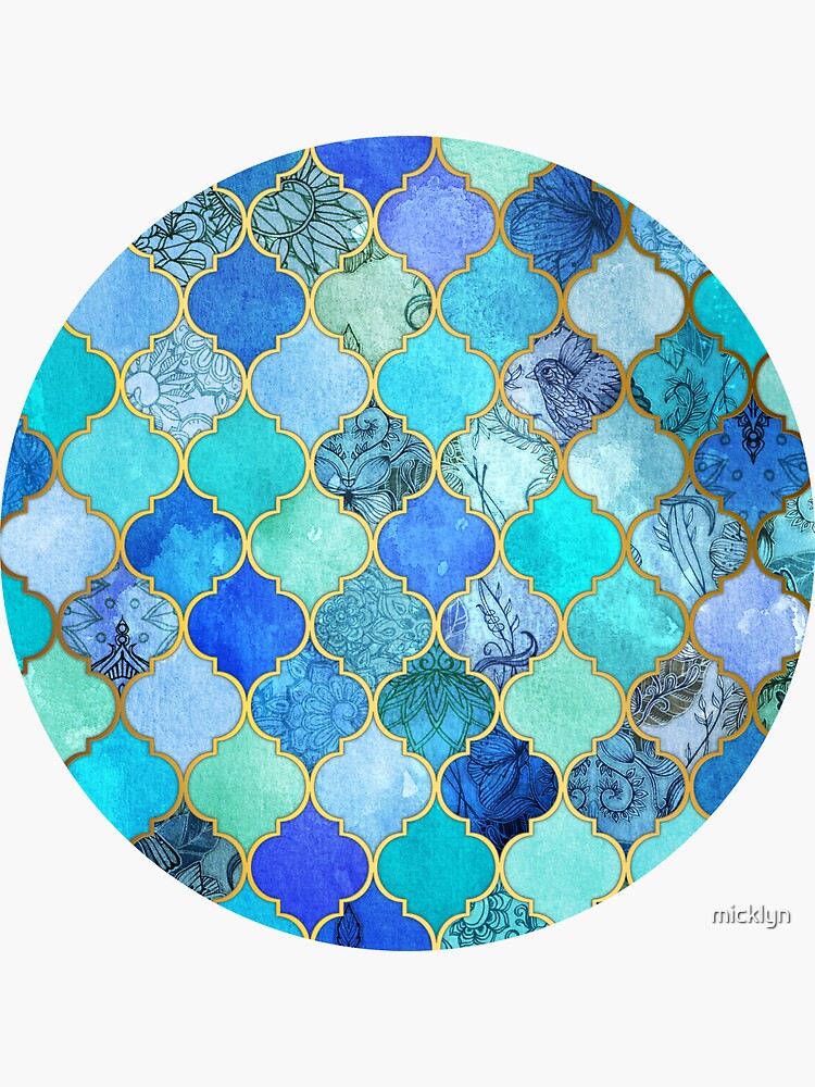 Cobalt Blue, Aqua & Gold Decorative Moroccan Tile Pattern by micklyn