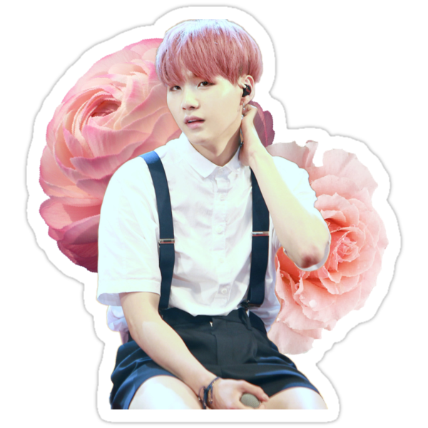 "BTS Suga Pink Flowers" Stickers by lyvnie | Redbubble