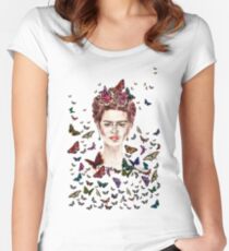 Frida Kahlo Flowers Butterflies Women's Fitted Scoop T-Shirt