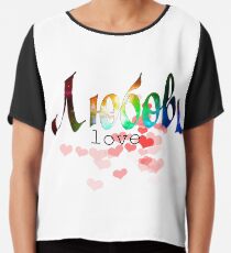 Russische Wortliebe любовь rosa u. Weißer Hintergrund, romantisches Design Chiffontop