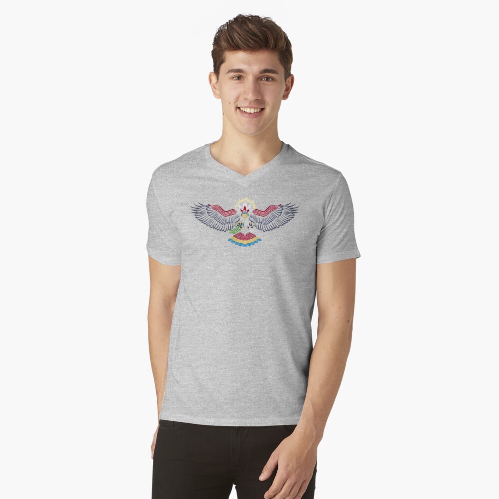 Colored Tribalish Braviary - The All-American Bird V-Neck T-Shirt