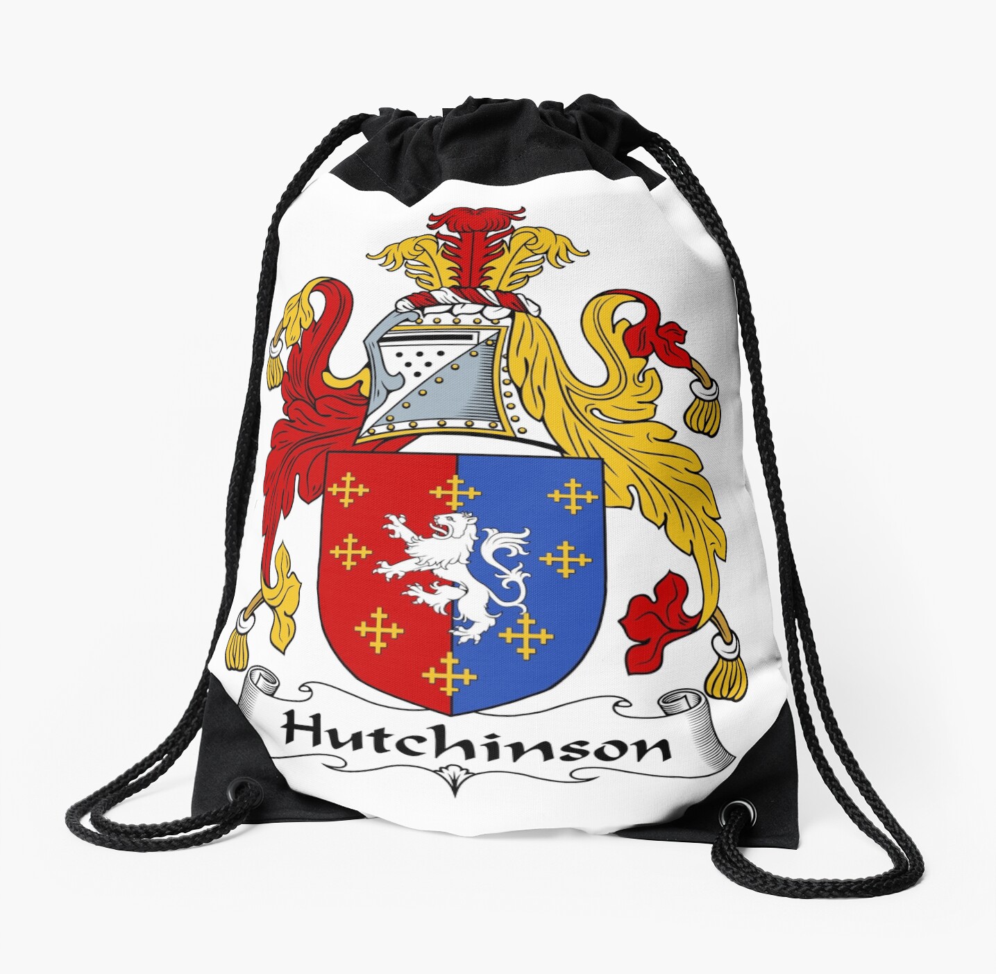 "Hutchinson Coat of Arms / Hutchinson Family Crest" Drawstring Bag by