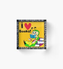 School Teacher Education Book Worm I Love Books Acrylic Block