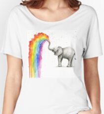 Baby Elephant Spraying Rainbow Women's Relaxed Fit T-Shirt