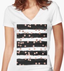 Girly Rose Gold Konfetti schwarz Aquarell Streifen Shirt mit V-Ausschnitt