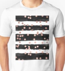 Girly rose gold confetti black watercolor stripes Unisex T-Shirt
