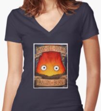 Studio Ghibli Illustration: CALCIFER #2 Women's Fitted V-Neck T-Shirt