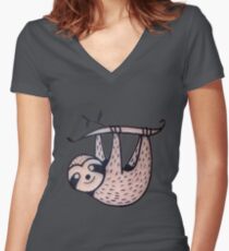 sloth Women's Fitted V-Neck T-Shirt