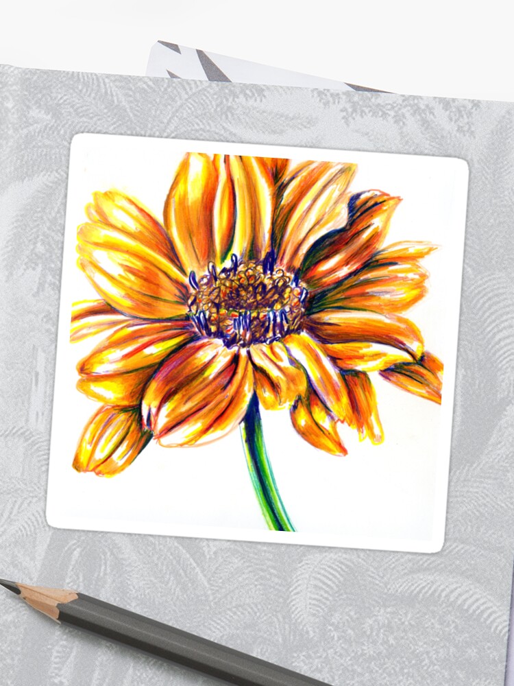 Yellow Flower Colored Pencil Drawing Sticker By Kloganart