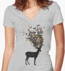 Camiseta entallada de cuello en V Naturaleza salvaje