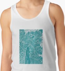 Peacock Linocut in Teal Tank Top