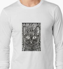 Cat Portrait Lino Print Long Sleeve T-Shirt