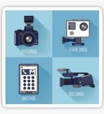 Modern Technologies. Professional Photo and Video Camera, Extreme Camera and Smart Phone. Sticker