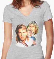 Patrick Swayze Mural Women's Fitted V-Neck T-Shirt