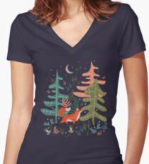Evergreen Fox Tale Women's Fitted V-Neck T-Shirt