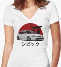Civic EK (white) Women's Fitted V-Neck T-Shirt