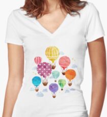 Hot Air Balloon Women's Fitted V-Neck T-Shirt