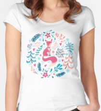 Fox with winter flowers and snowflakes Women's Fitted Scoop T-Shirt