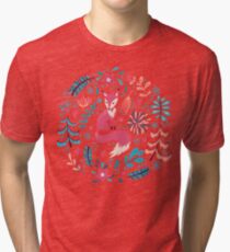 Fox with winter flowers and snowflakes Tri-blend T-Shirt