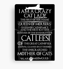 Catleesi- Mother of Cats- White on Black version Canvas Print