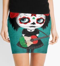 Sugar Skull Girl Playing Italian Flag Guitar Mini Skirt