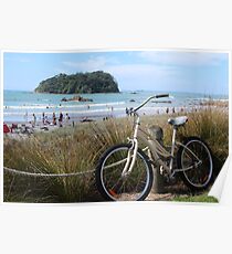 Bikes and summer days at Maunganui beach Poster
