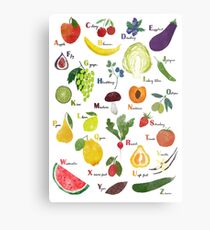 Englisches Alphabet mit Obst und Gemüse Metallbild