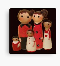 Red Peg Doll Family Canvas Print
