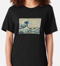 Great Wave T-Shirt - Hokusai Duvet Surfing Kanagawa Mount Fuji Sticker Slim Fit T-Shirt