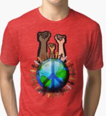 Unity And Peace - Raised Fists! Tri-blend T-Shirt