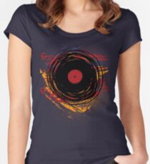 Vinyl Record Retro Grunge with Paint and Scratches - Music DJ! Women's Fitted Scoop T-Shirt