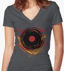 Vinyl Record Retro Grunge with Paint and Scratches - Music DJ! Women's Fitted V-Neck T-Shirt
