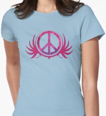 Peace Sign with Grunge Texture and Wings Women's Fitted T-Shirt